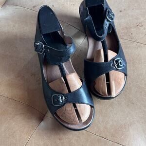 Dansko Black Leather Wedge Sandals Comfort Mary Jane Platform 40 9